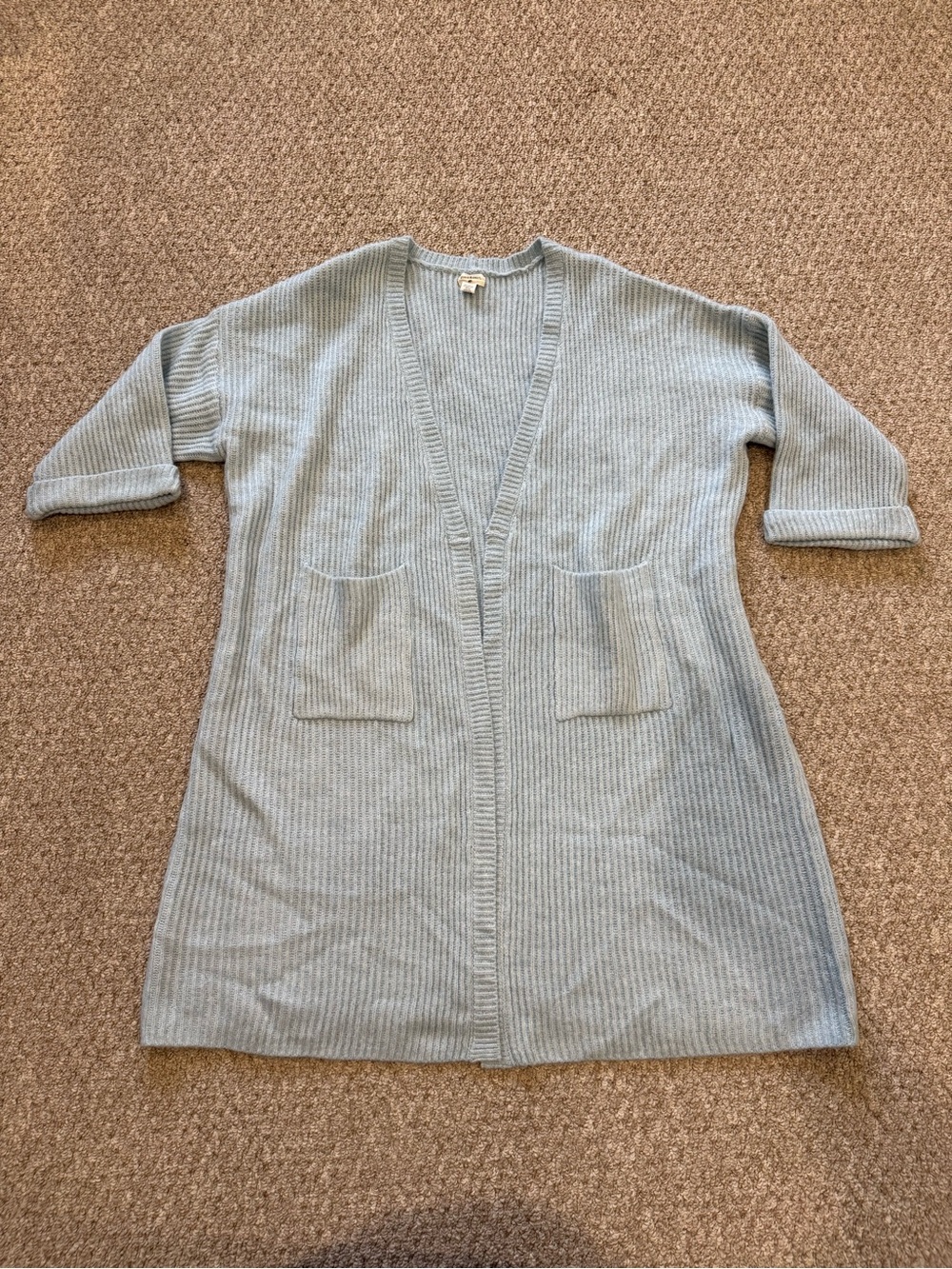 Cost Plus World Market Light Blue Ribbed Open Oversized Cardigan with Pockets